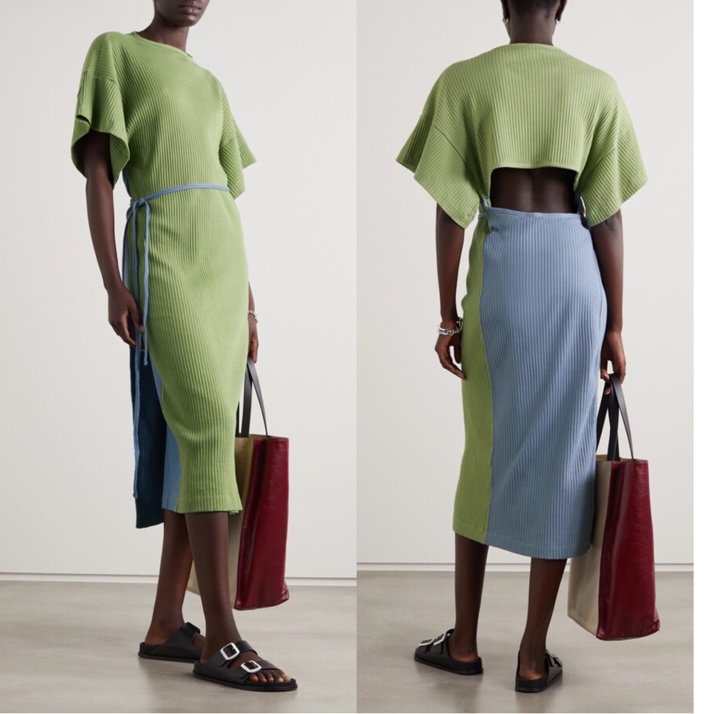 Baserange Clair Dress Blue Green Colorblock Wrap